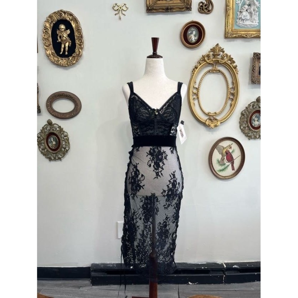 Dreamgirl Black Eyelash Lace Slip Chemise Size M - Picture 1 of 9